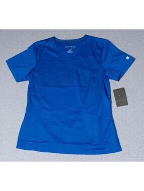 NWT! Matrix By Maevn Scrub Top Womens Size Medium Royal Blue Stretch Sides 3...
